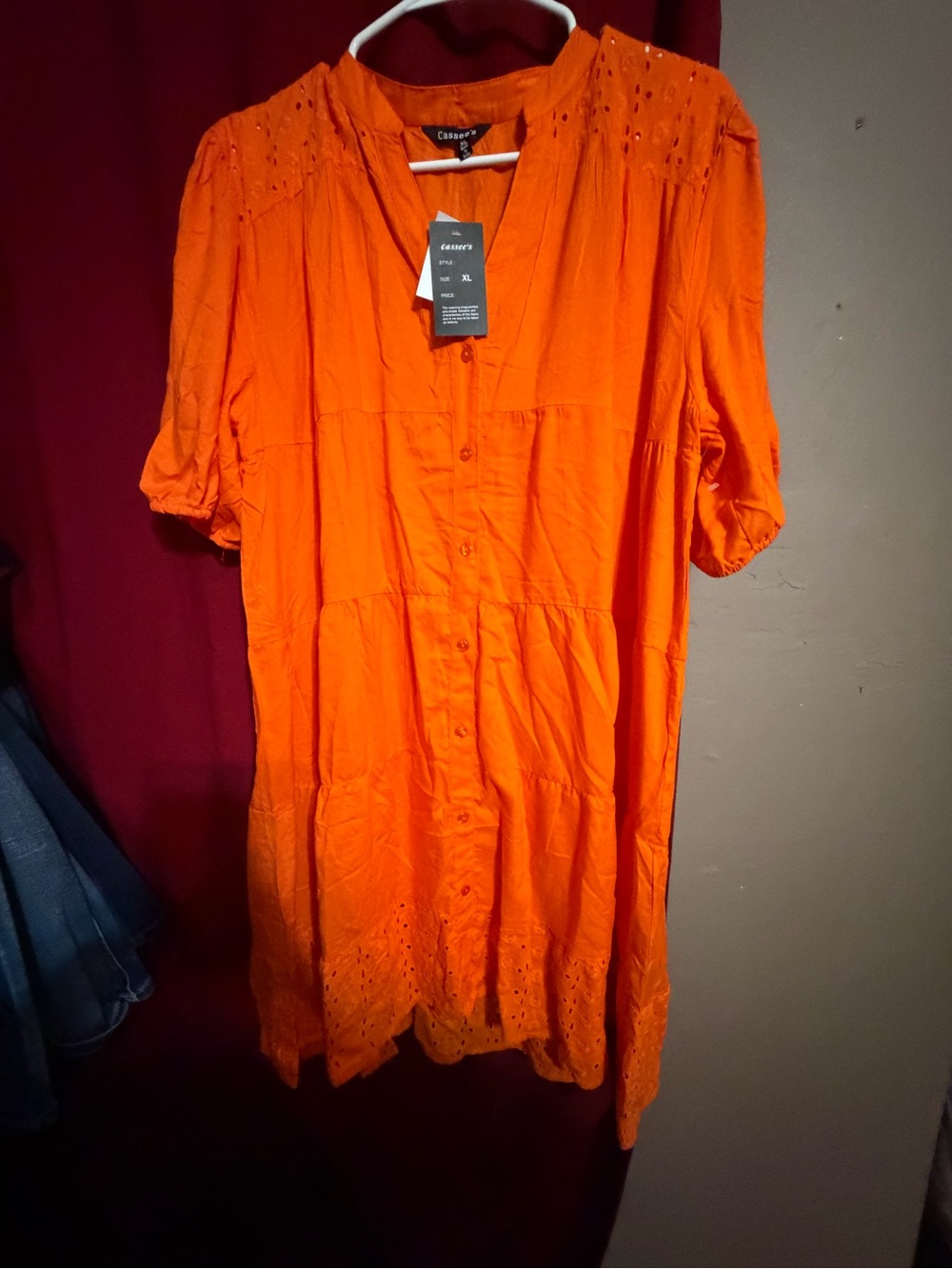 Caslon Bright Orange Button-Front Tunic Top